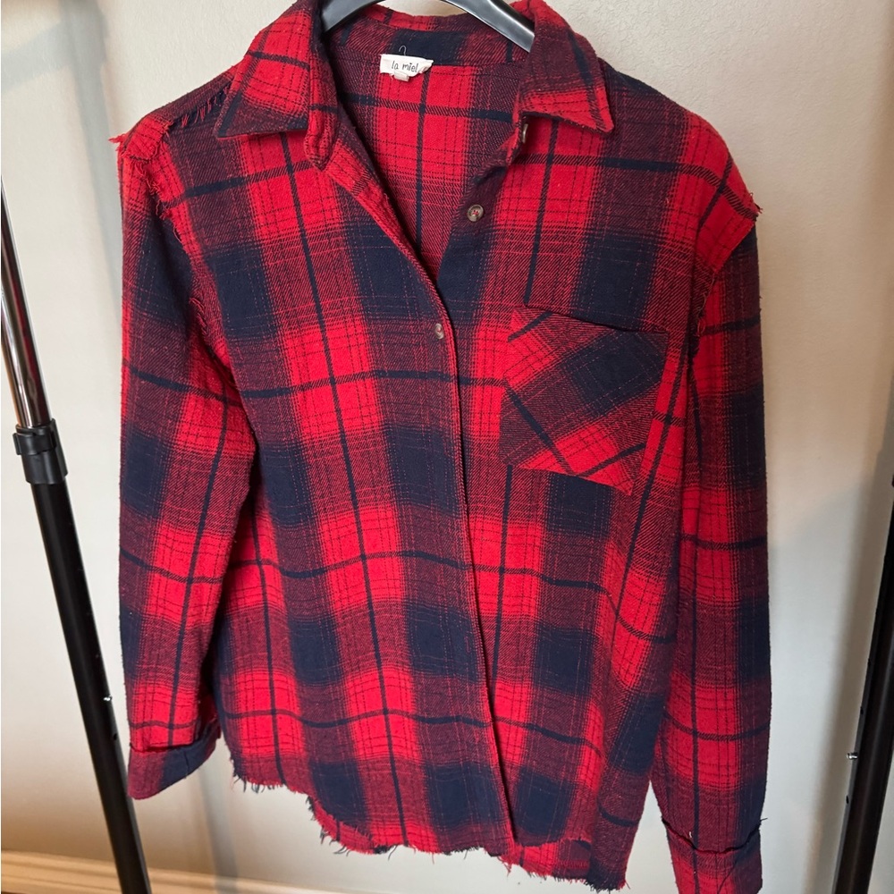 LA MIEL Red and Navy Plaid Utility Jacket